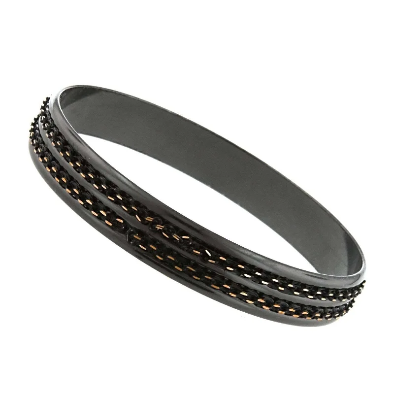 1928 Jewelry Eclipse Black And Gold Double Chain Wrapped Bangle Bracelet