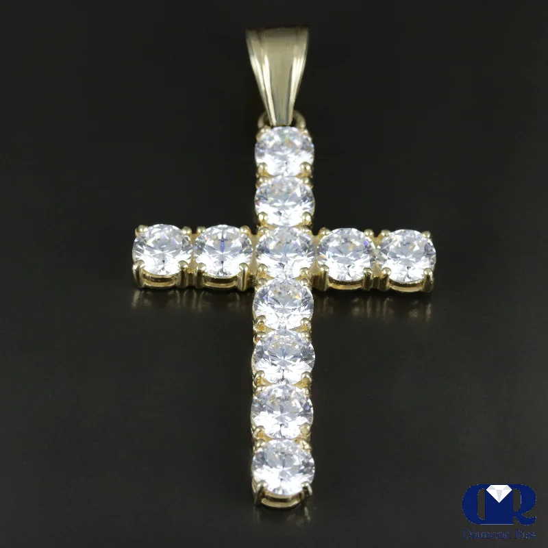 1.35 Carat Round Cut Diamond Cross Pendant In 14K Yellow Gold