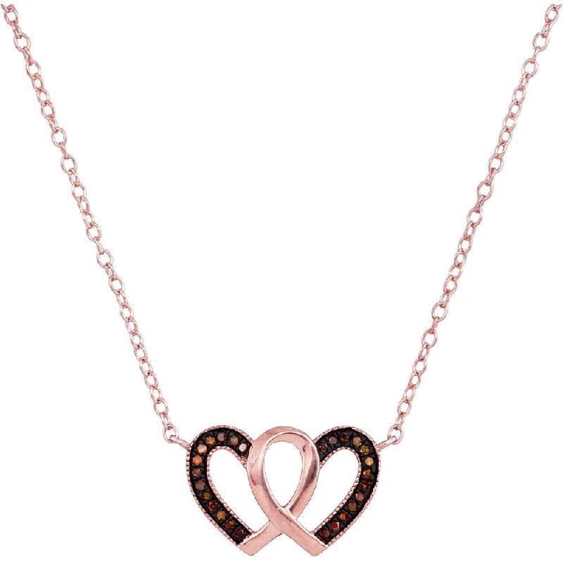 10kt Rose Gold Womens Round Red Color Enhanced Diamond Heart Necklace Pendant 1/10 Cttw