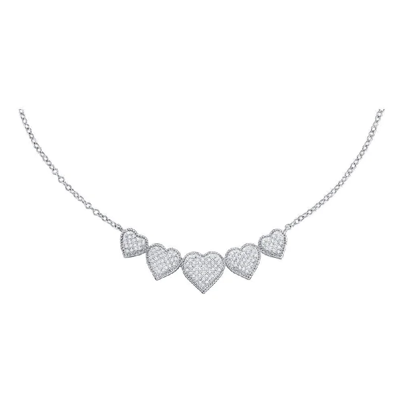 10kt White Gold Womens Round Diamond Heart Pendant Necklace 1/3 Cttw