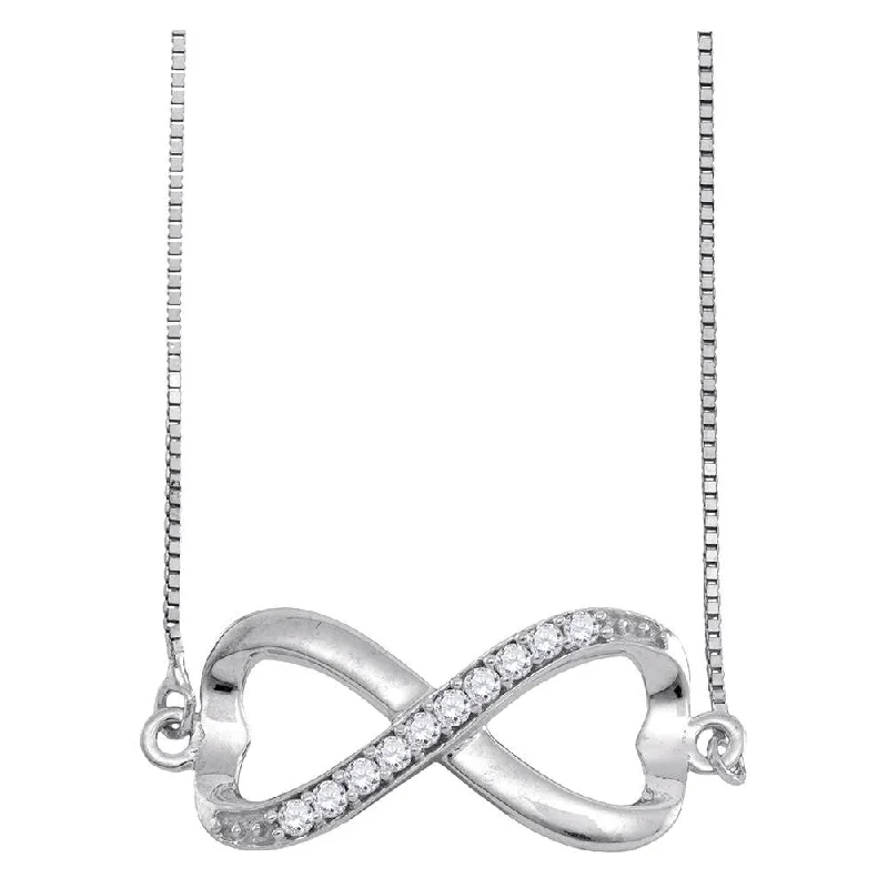 10kt White Gold Womens Round Diamond Infinity Pendant Necklace 1/10 Cttw