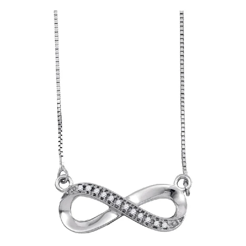 10kt White Gold Womens Round Diamond Infinity Pendant Necklace 1/20 Cttw