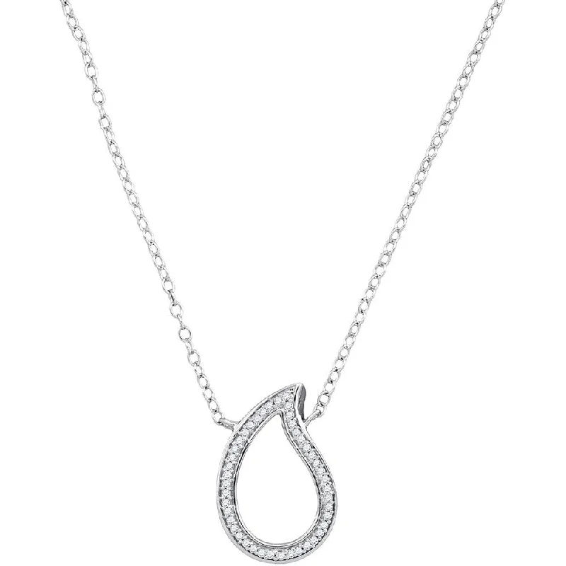 10kt White Gold Womens Round Diamond Teardrop Pendant Necklace 1/10 Cttw