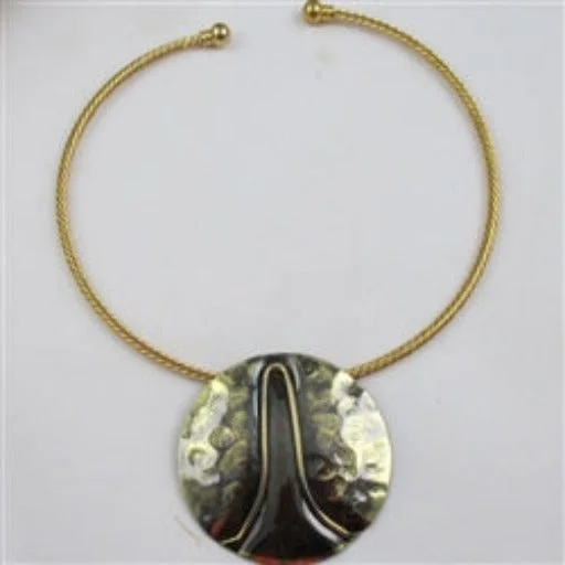 Big Bold Bronze Pendant on Gold Necklace Wire