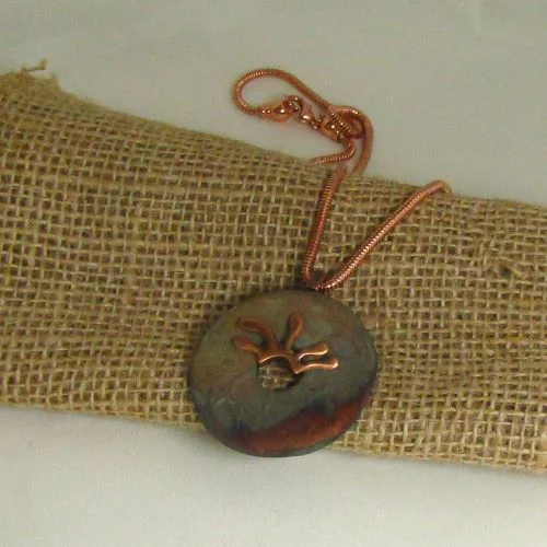 Artisan Rustic Matte Raku Glazed Ceramic Handmade Pendant Necklace