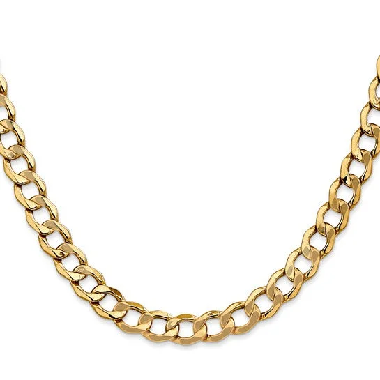 14KT YELLOW GOLD 7MM SEMI SOLID CURB CHAIN NECKLACE - 4 LENGTHS