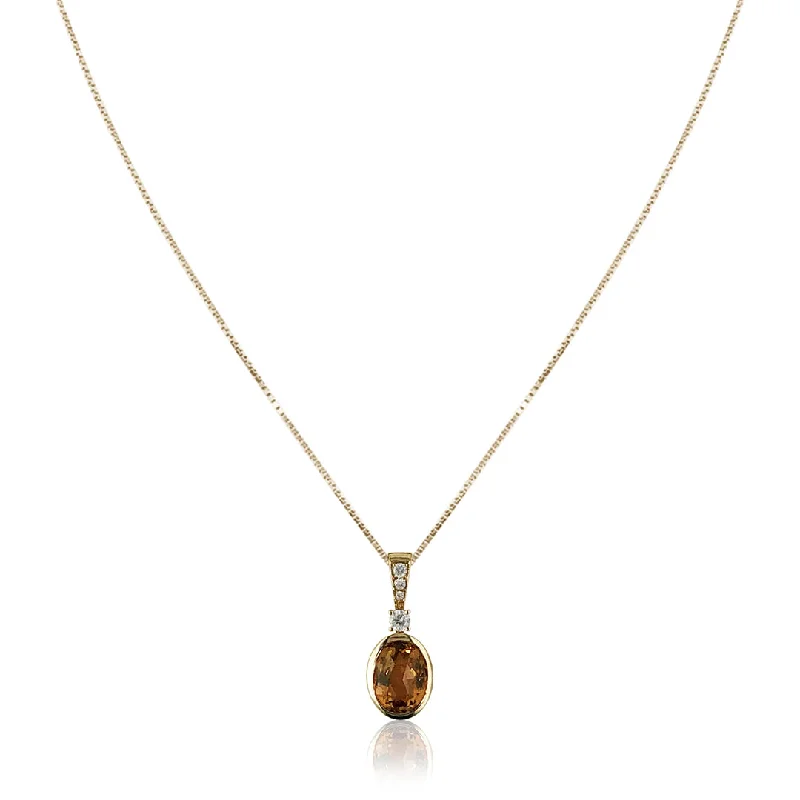 14K Yellow gold pendant necklace with citrine and diamonds