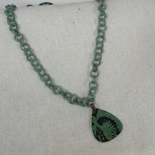 Fern Patina Copper Guitar Pick Pendant Necklace