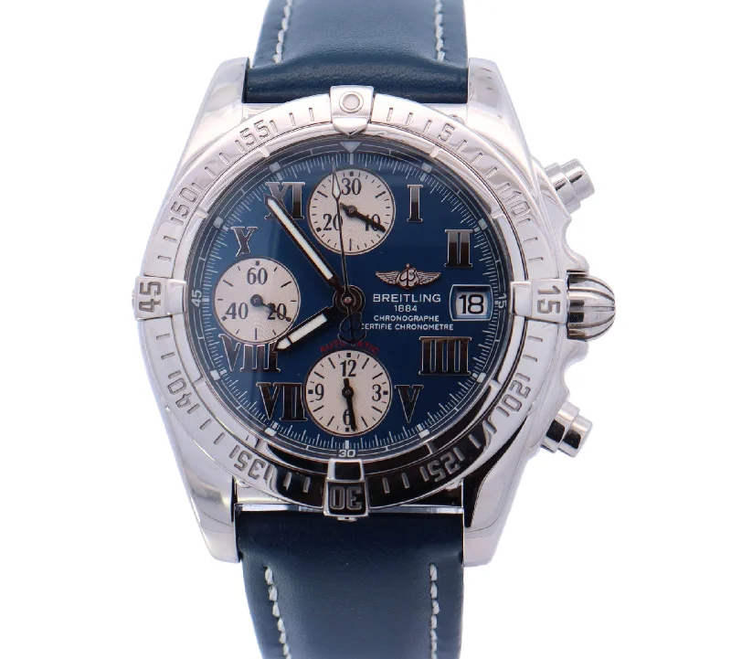 Breitling Chrono Cockpit Stainless Steel 39.5mm Blue Chronograph Dial Watch Reference# A13358