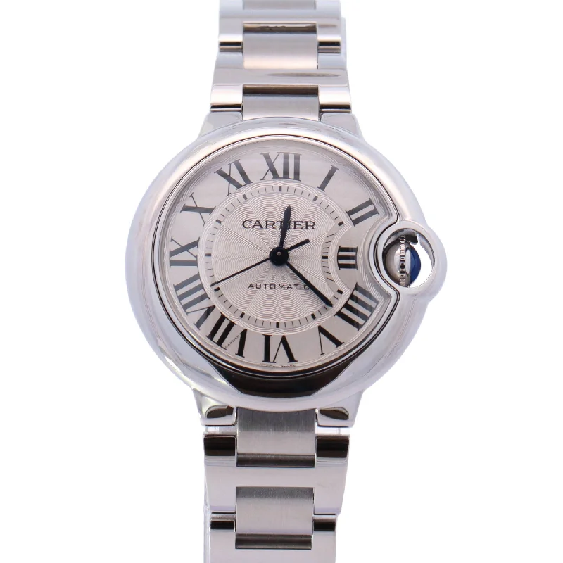 Cartier Ballon Bleu Stainless Steel 33mm White Roman Dial Watch Reference# W6920071