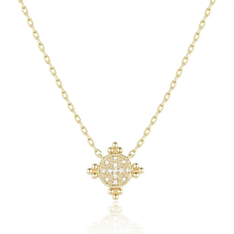 Diamond 14K Yellow Gold Granulation Pendant Necklace