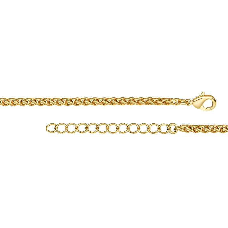 Gold 3.2mm Thick Ponytail/Foxtail/Wheat Weave Necklace Chain with Extender