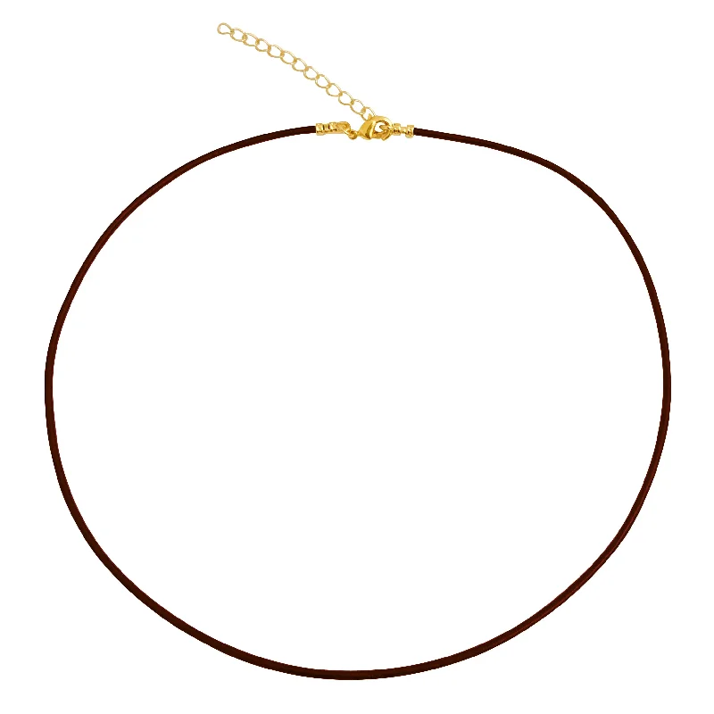 Gold Plated 1.8mm Fine Brown Leather Cord Necklace with Extender Chain