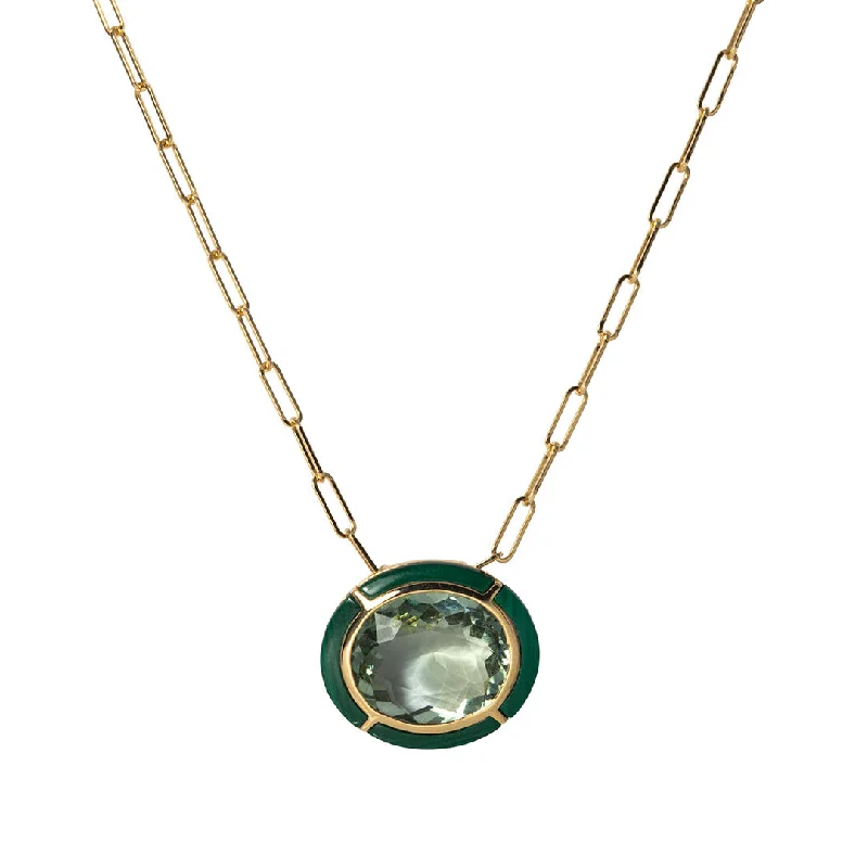 Goshwara Prasiolite & Malachite Inlay 18K Gold Pendant Necklace