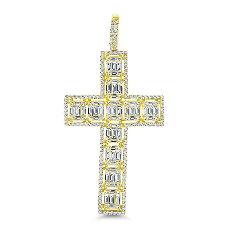 Luxe Layers 14KT Yellow Gold Plated Sterling Silver Cubic Zirconia 83X40MM Cross Pendant. Chain Not Included