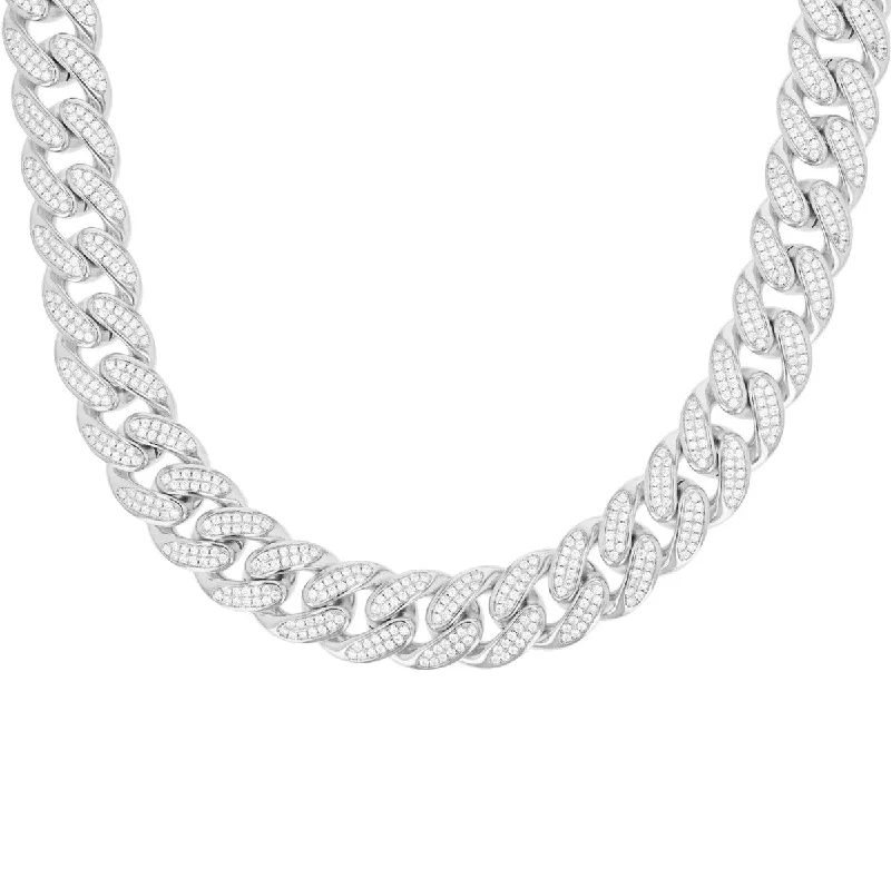 Luxe Layers Sterling Silver Cubic Zirconia 24-inch 15MM Cuban Link Chain