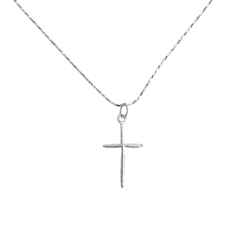 Petite Rounded Sterling Silver Cross Charm Necklace with Gossamer Thin Sterling Silver 18" Chain