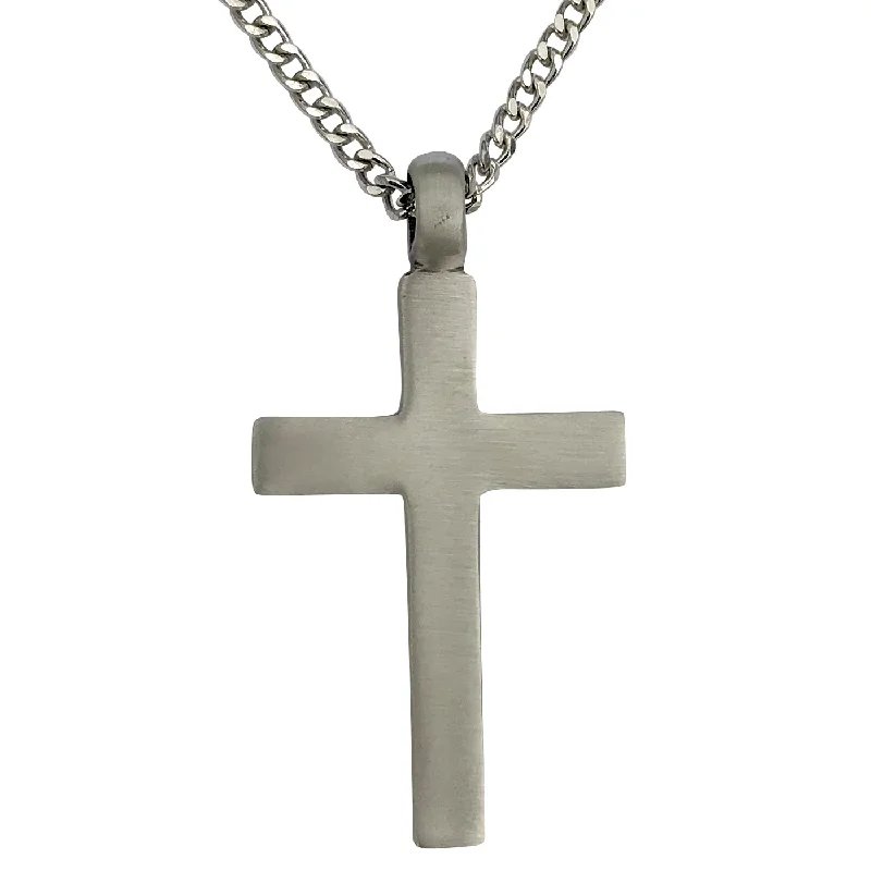 Pewter Plain Large Cross Pendant with Extra Large Bail, on Men's Heavy Curb Chain Necklace, 24"