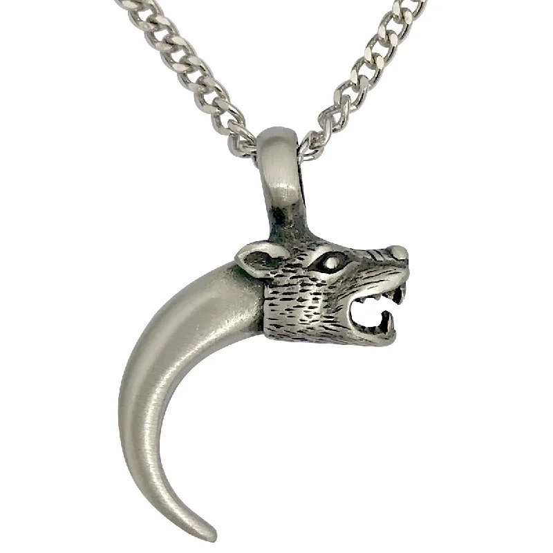 Pewter Wolf Claw Pendant with Extra Large Bail, on Men's Heavy Curb Chain Necklace, 24"