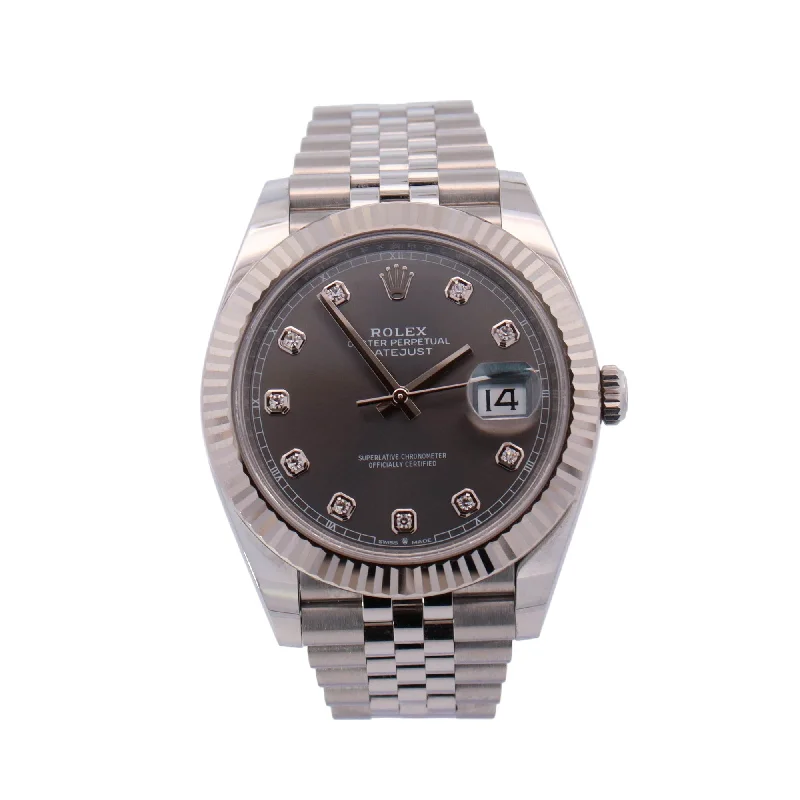 Rolex Datejust Stainless Steel 41mm Rhodium Diamond Dial Watch Reference# 126334