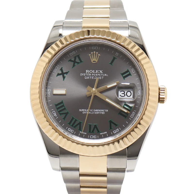 Rolex Datejust TT Stainless Steel & Yellow Gold 41mm Grey Roman Dial Watch Reference#: 116333