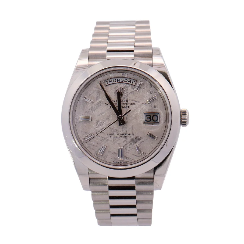 Rolex Day Date Platinum 40mm Factory Meteorite Diamond Baguette Dial Watch Reference# 228206