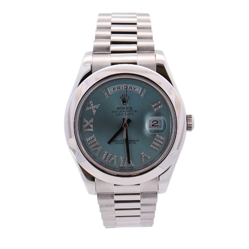 Rolex Day-Date Platinum 41mm Blue Roman Dial Watch Reference# 218206