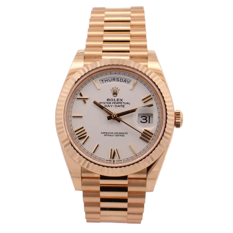 Rolex Day-Date Yellow Gold 40mm White Roman Dial Watch Reference# 228238