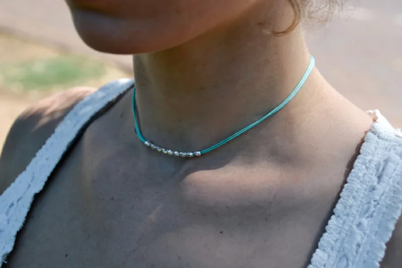 Silver beads turquoise choker necklace