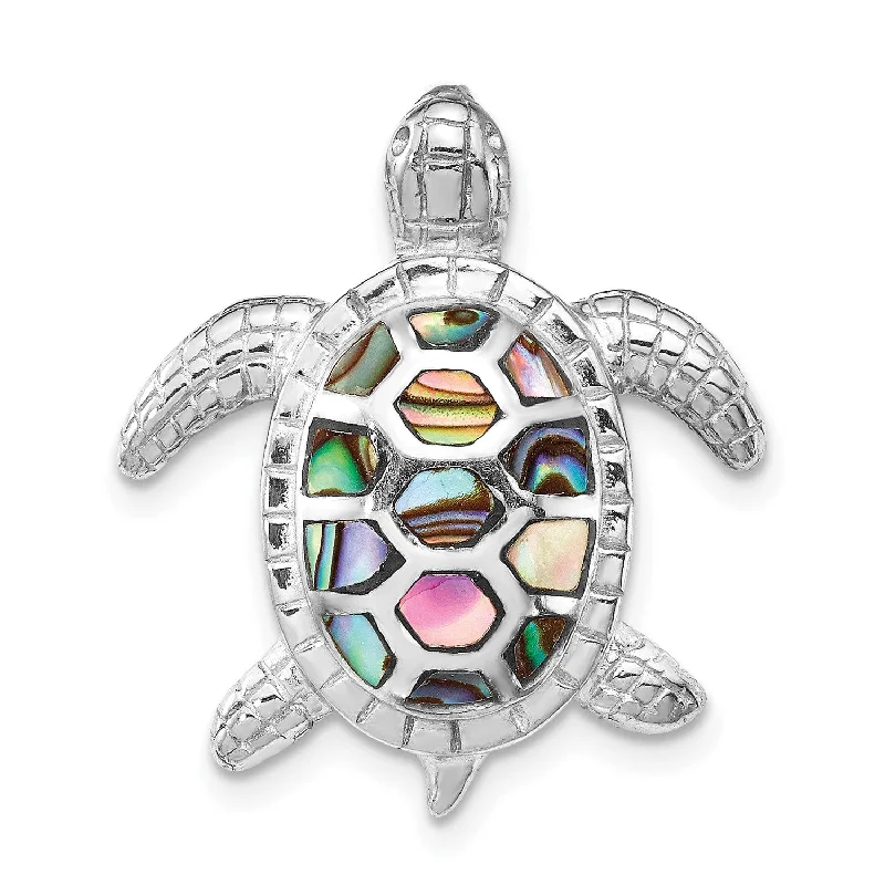 Sterling Silver 23X21MM Abalone Turtle Pendant. Chain Not Included