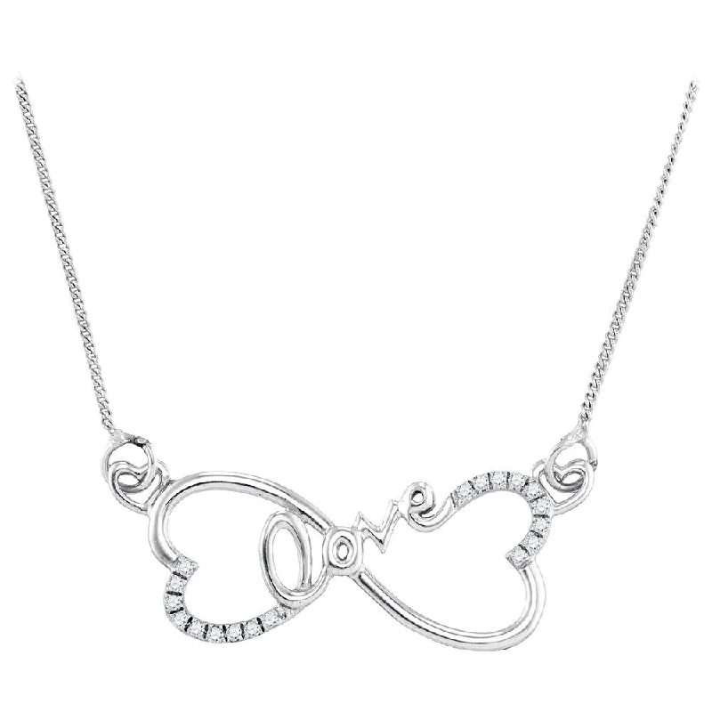 Sterling Silver Womens Round Diamond Heart Infinity Love Pendant Necklace 1/10 Cttw