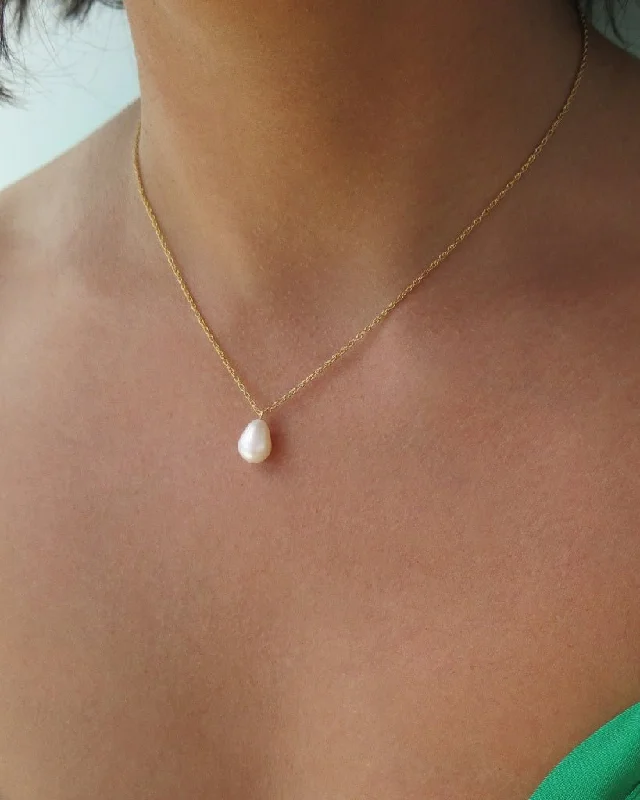 Teardrop Freshwater Pearl Rope Chain Necklace  - 14k Yellow Gold Fill