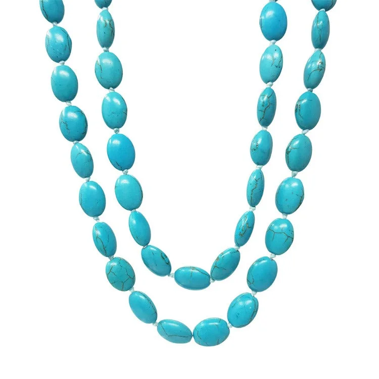 Womens Blue Turquoise Gemstone Necklace 120cm Long Sweater Chain Necklace