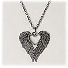 Winged Heart Pendant Necklace with Chain, Antique Finish