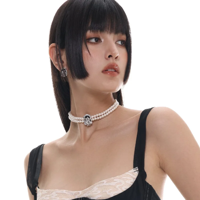 Women's Gothic Angel Pearl Choker