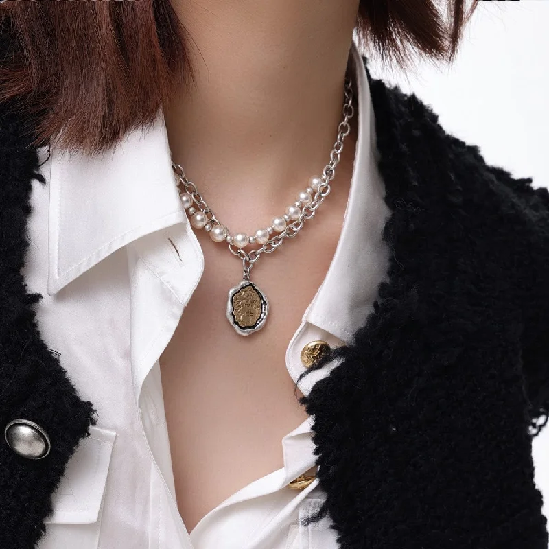 Women's Punk Button Diamante Necklace