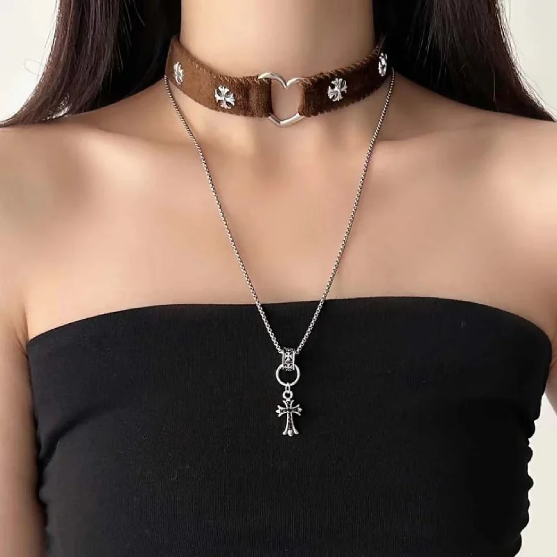 Women's Punk Cross Double Layered Choker