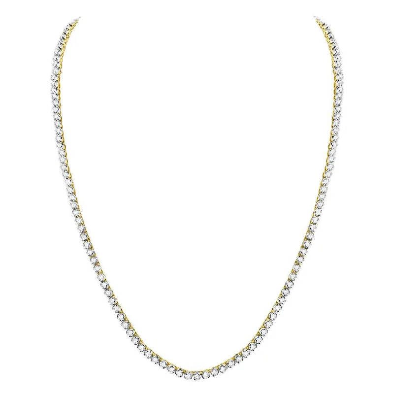 10kt Yellow Gold Mens Round Diamond 24" Studded Tennis Chain Necklace 15 Cttw