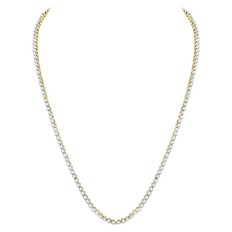 10kt Yellow Gold Mens Round Diamond Studded 26" Tennis Chain Necklace 11-3/8 Cttw