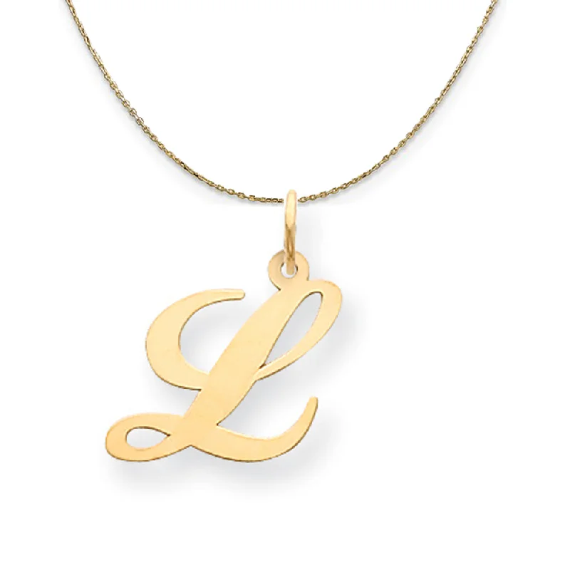 14k Yellow Gold, Ella Med Fancy Script Initial L Necklace