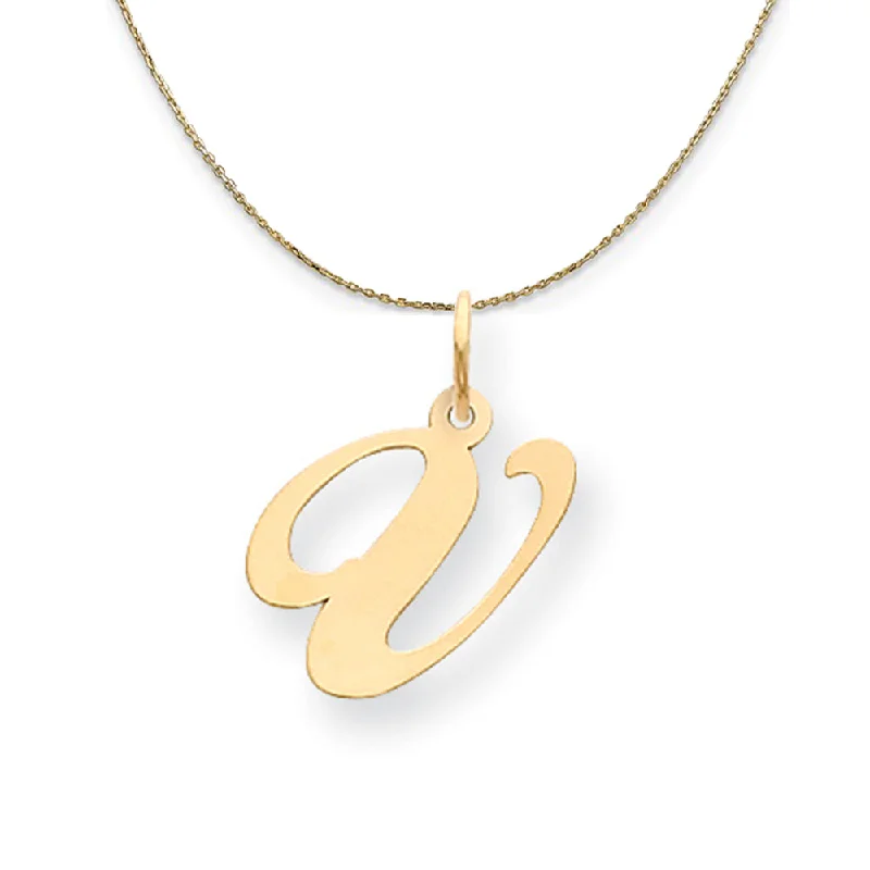 14k Yellow Gold, Ella Med Fancy Script Initial V Necklace