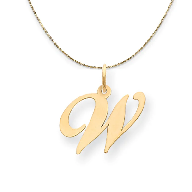 14k Yellow Gold, Ella Med Fancy Script Initial W Necklace