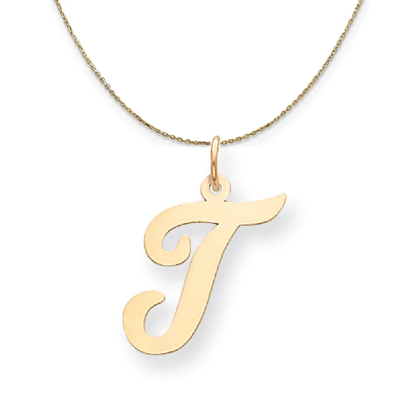 14k Yellow Gold Madison LG Classic Script Initial T Necklace