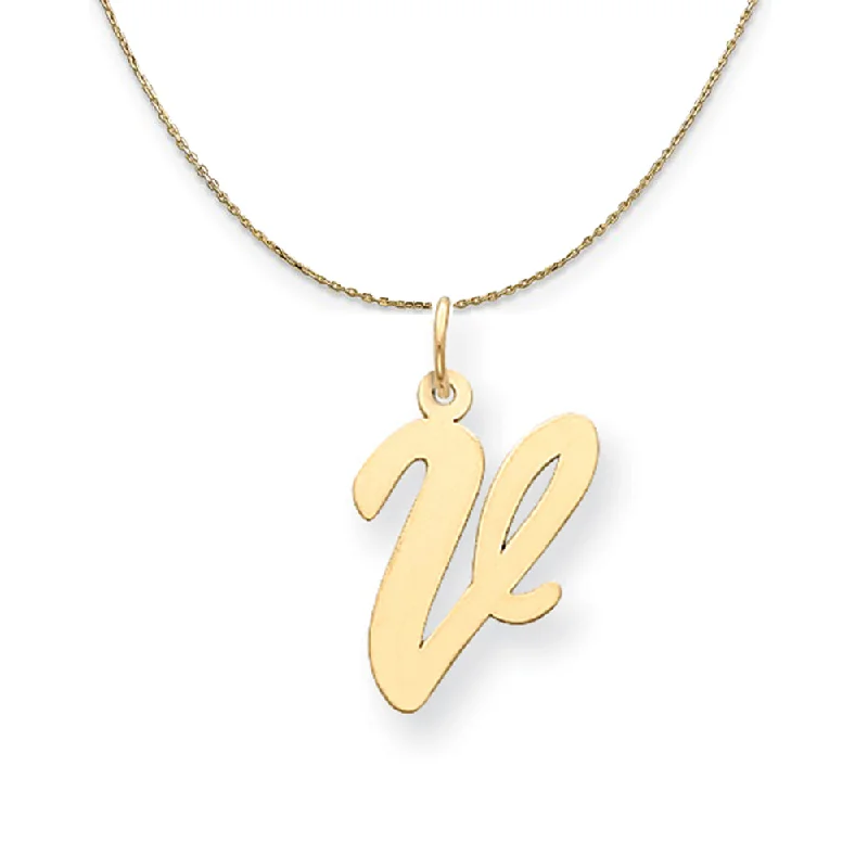 14k Yellow Gold Madison LG Classic Script Initial V Necklace