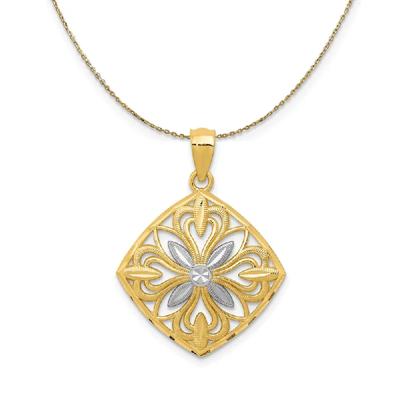 14k Yellow Gold & Rhodium Fancy Square (25mm) Necklace