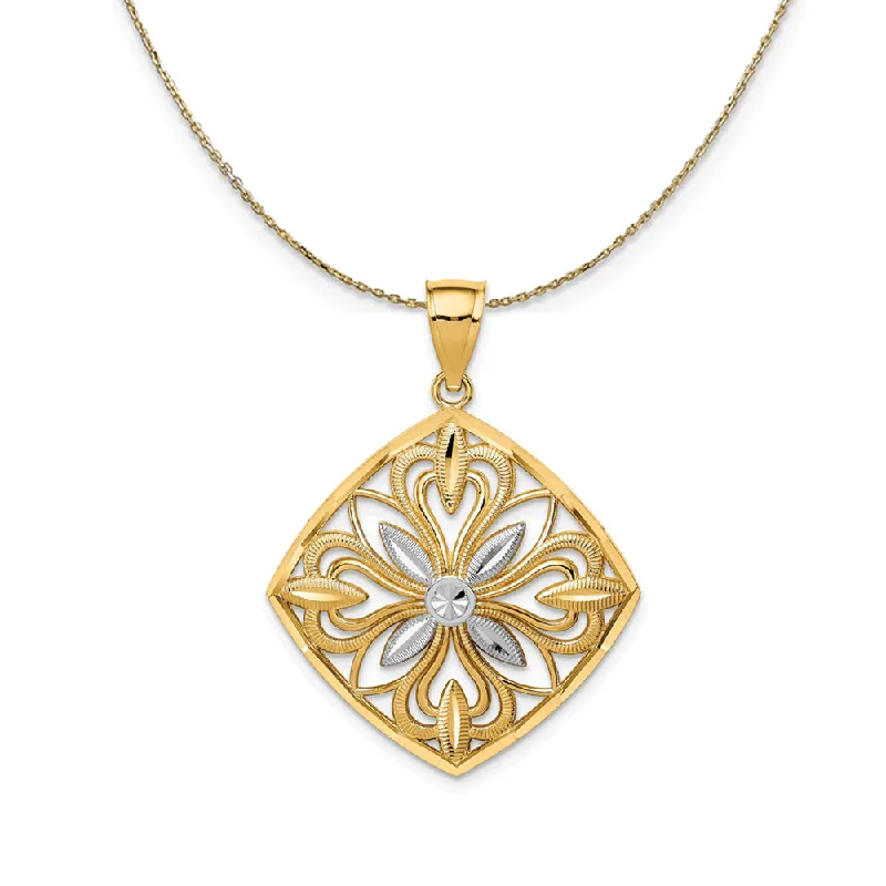 14k Yellow Gold & Rhodium Fancy Square (36mm) Necklace