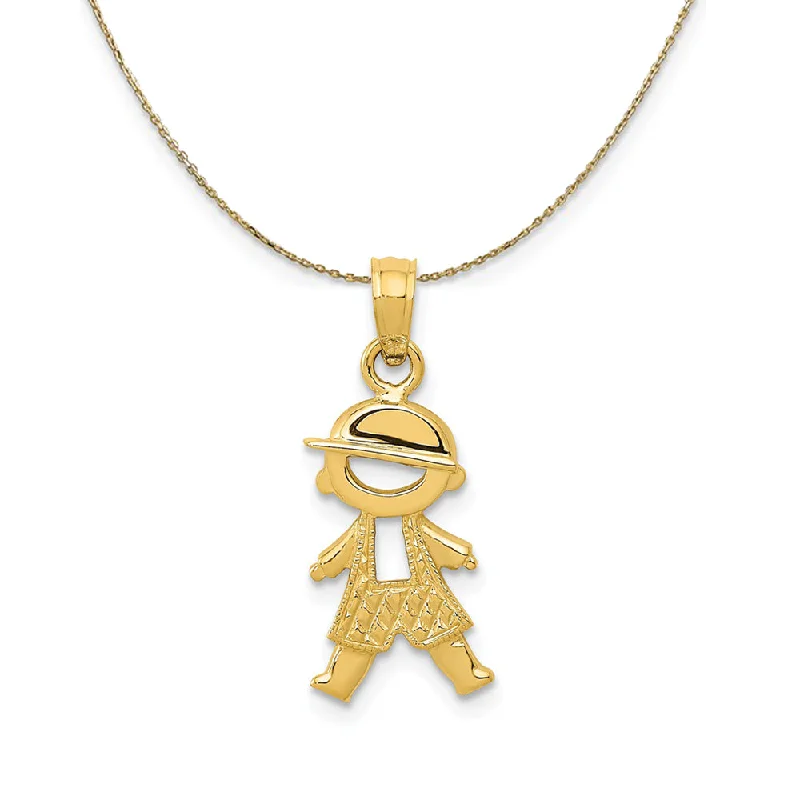 14k Yellow Gold Textured Boy In Overalls Necklace