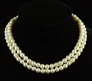 Bridal Wedding 2 Strings Cream Shell Pearl Necklace XC040