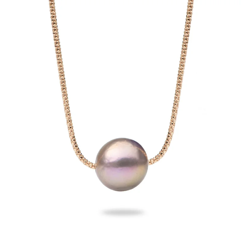 16-18" Adjustable Freshwater Lilac Pearl Necklace in Rose Gold - 13-14mm