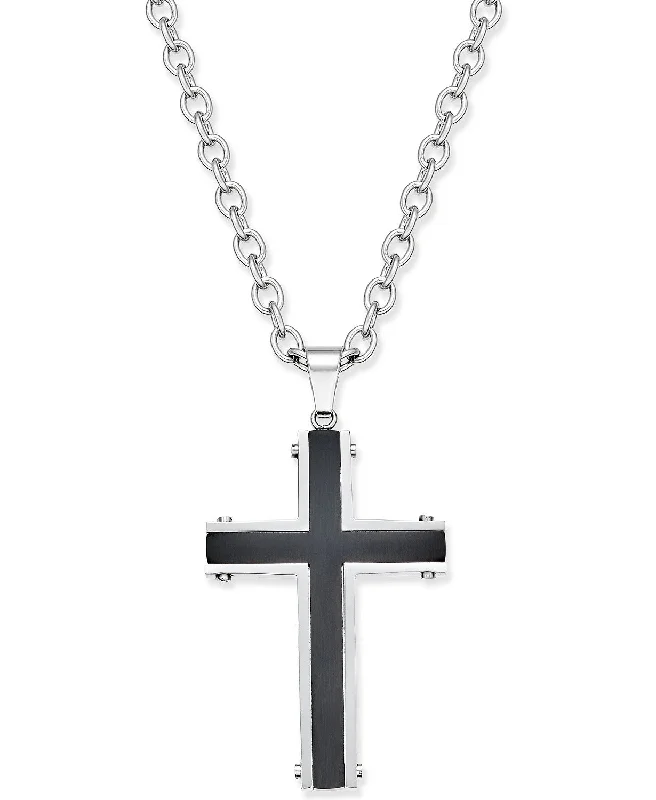 Men's Two-Tone Stainless Steel Cross Pendant Necklace